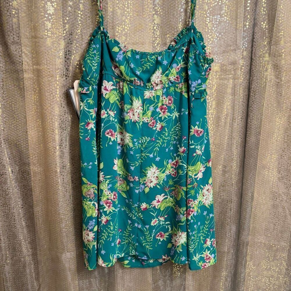 City Studio Teal Green Floral Printed Juniors Babydoll Mini Dress XXL NWT - Picture 2 of 10